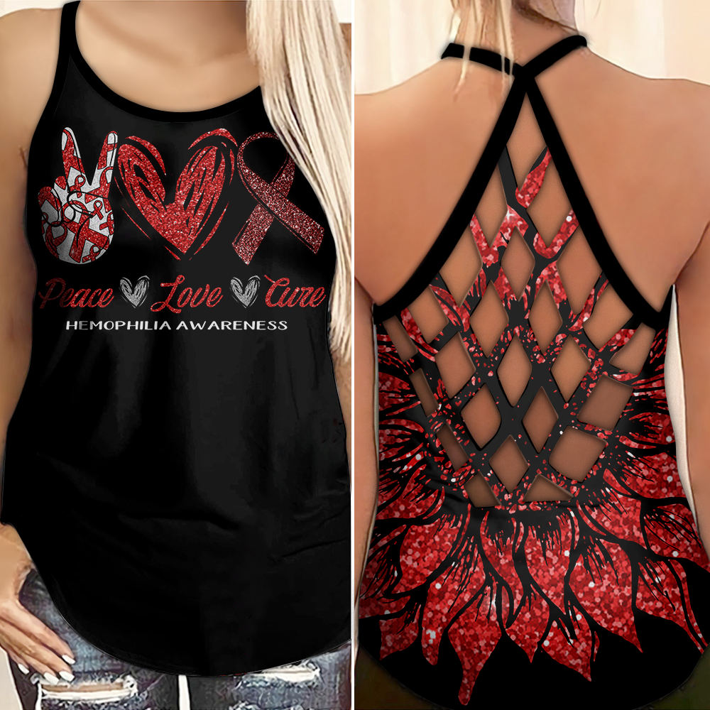 Hemophilia Awareness Criss Cross Tank Top Summer:  Peace Love Cure