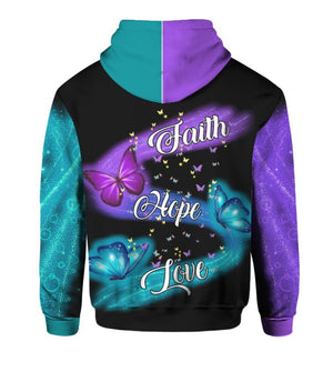 Suicide Prevention Awareness Hoodie Full Print :  Supporting The Fighters, Faith Hope Love