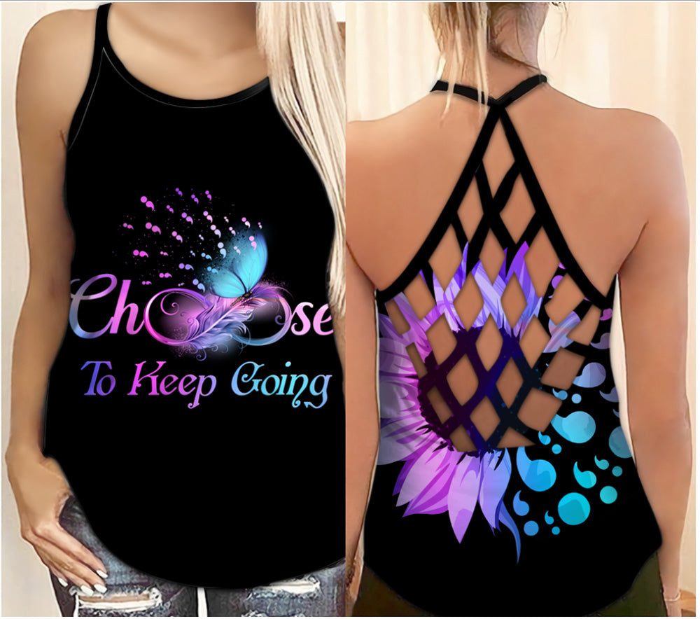 Suicide Awareness Criss Cross Tank Top Summer:  Choose To Keep Going