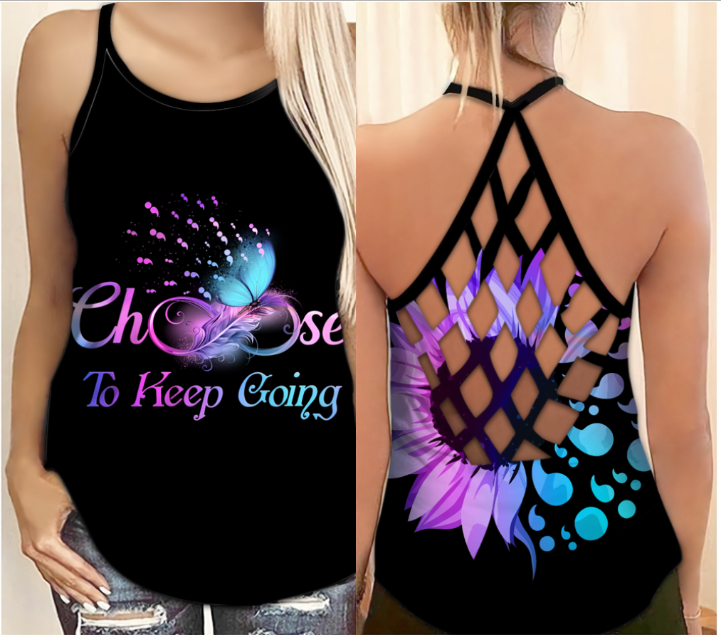 Suicide Awareness Criss Cross Tank Top Full Print : Choose To Keep Going