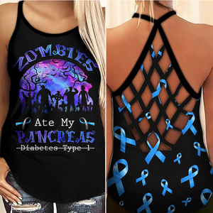 Diabetes Awareness Criss Cross Tank Top Summer: Zombies ate my pancreas 0809