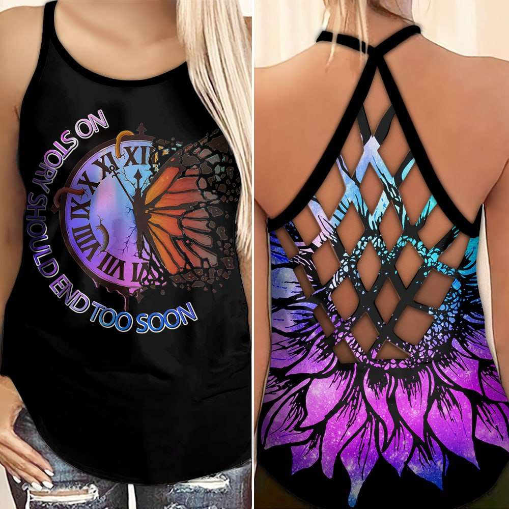 Butterfly Suicide Awareness Criss Cross Tank Top Summer:  No Story Should End Too Soon