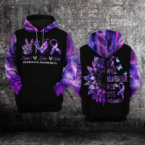 Dementia Awareness Hoodie Full Print : Peace love cure