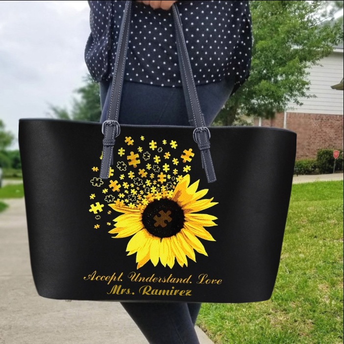 Personalized Autism Leather Bag: Accept Understand Love