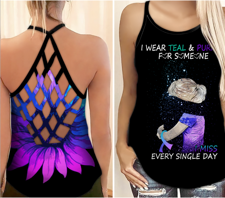 Suicide Awareness Criss Cross Tank Top Summer:  I Wear Teal Purple For Someone 2