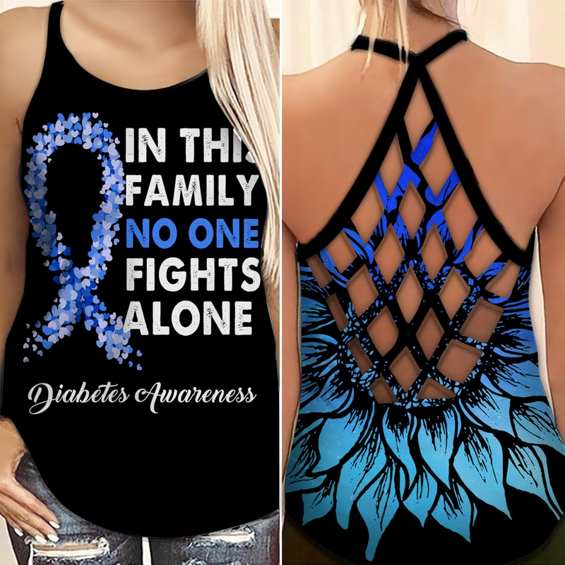 Diabetes Awareness Criss Cross Tank Top Summer: In This Family No One Fights Alone