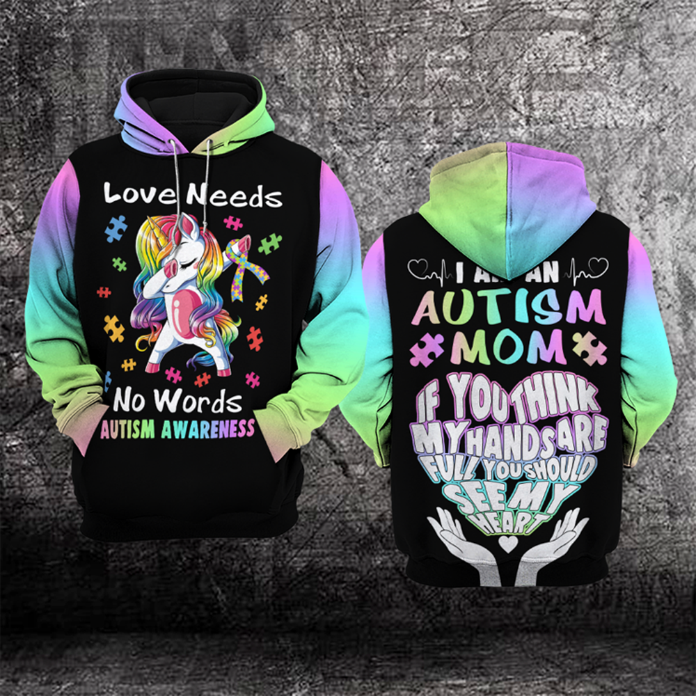 Autism Awareness Hoodie Full Print : Love needs no words 1211