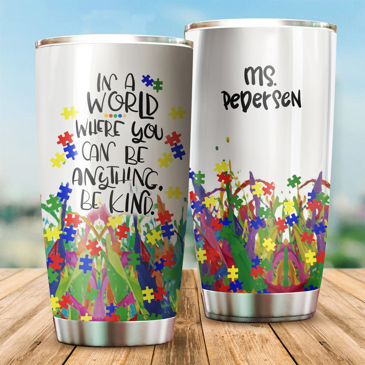 Personalized Autism Tumbler : in a world where you can be anything be kind