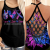 Male Breast Cancer Awareness Criss Cross Tank Top Summer:  Peace Love Cure