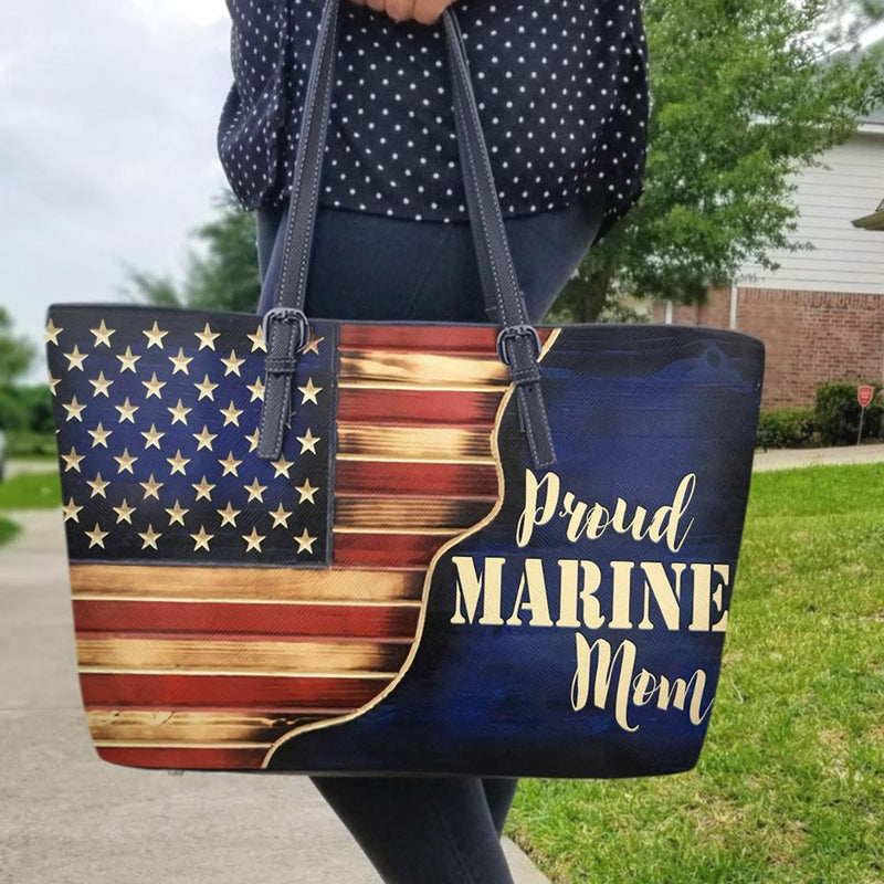 Proud Marine Mom Leather Bag