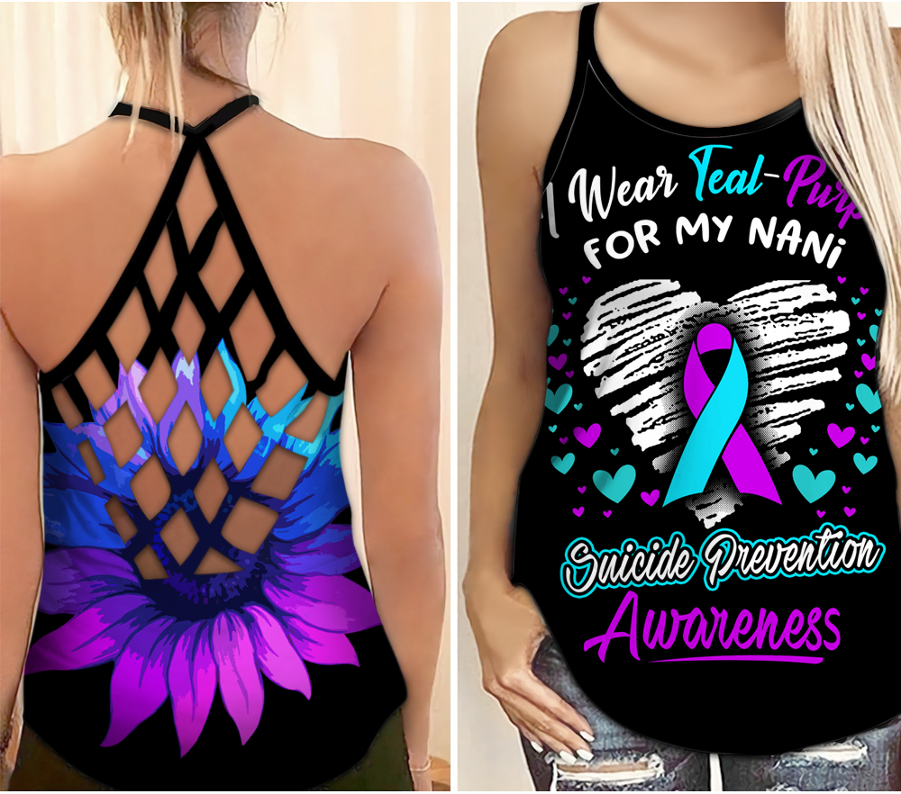 Suicide Awareness Criss Cross Tank Top Summer:  I Wear Teal Purple For My Nani