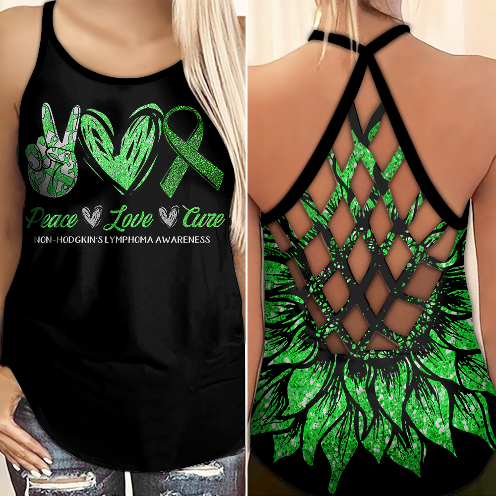 Non-Hodgkin's Lymphoma Awareness Criss Cross Tank Top Summer:  Peace Love Cure