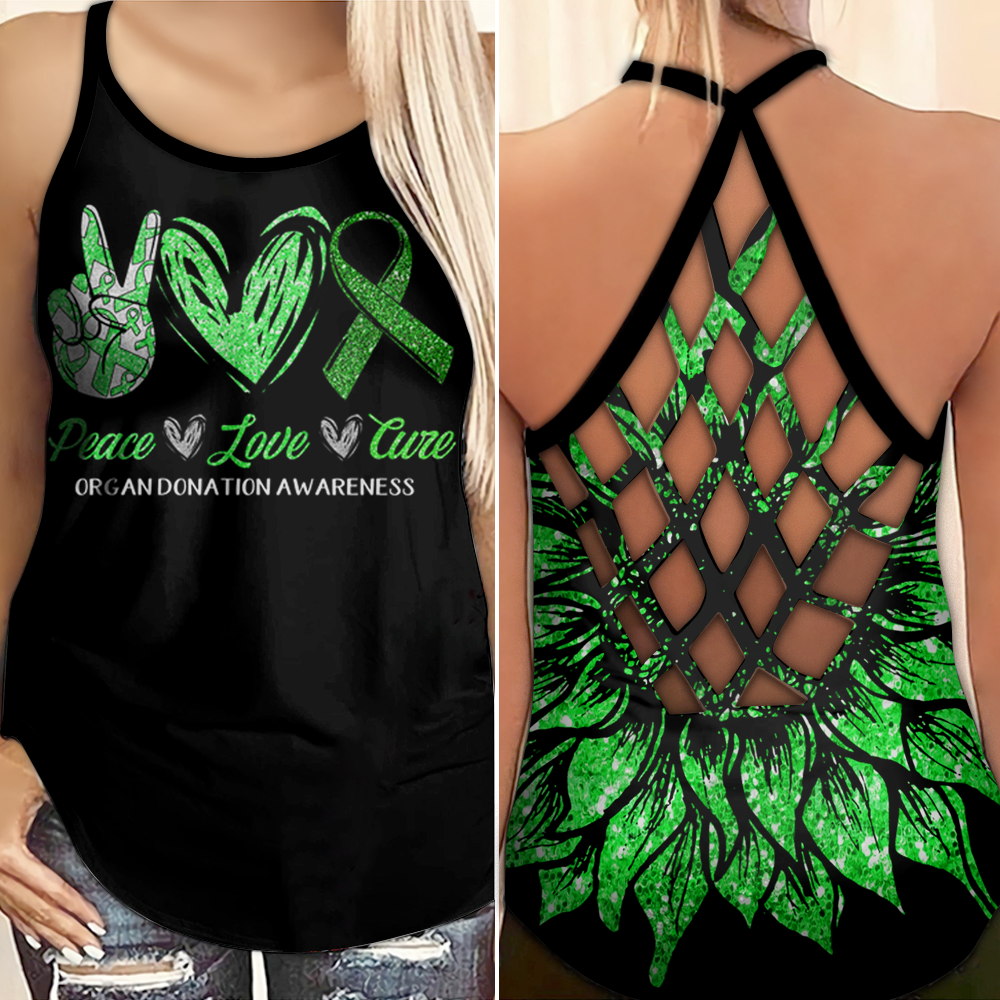 Organ Donation Awareness Criss Cross Tank Top Summer:  Peace Love Cure