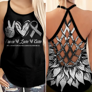 Postpartum Depression Awareness Criss Cross Tank Top Summer:  Peace Love Cure