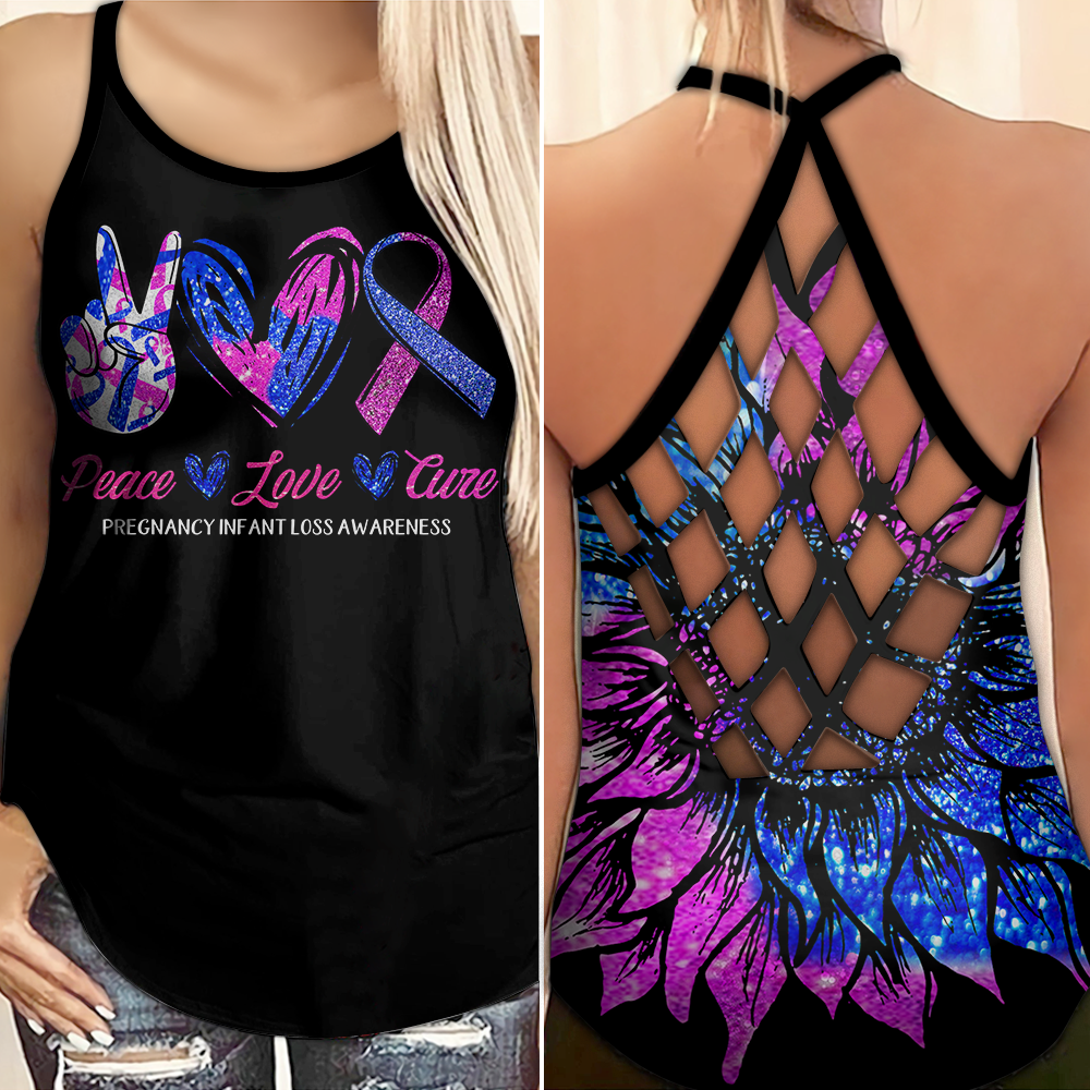 Pregnancy infant Loss_awareness Awareness Criss Cross Tank Top Summer:  Peace Love Cure