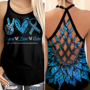 Prostate Cancer Awareness Criss Cross Tank Top Summer:  Peace Love Cure