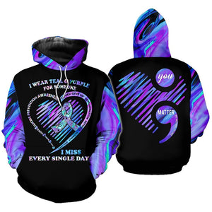 Suicide Prevention Awareness Hoodie For Women For Men : You Matter Heart I Wear Teal Purple For Someone