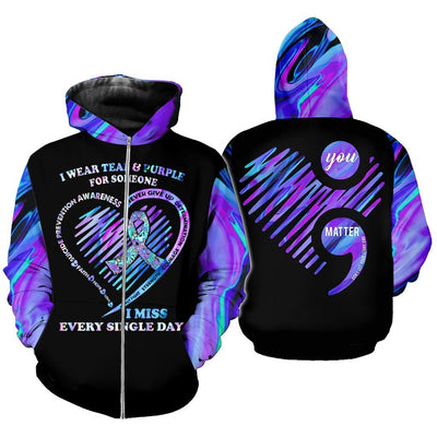 Suicide Prevention Awareness Hoodie For Women For Men : You Matter Heart I Wear Teal Purple For Someone