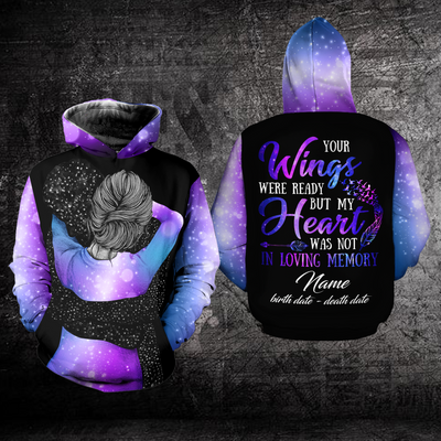 Personalized Name Dates Suicide Prevention Awareness Hoodie Full Print : Your Wings Were Ready