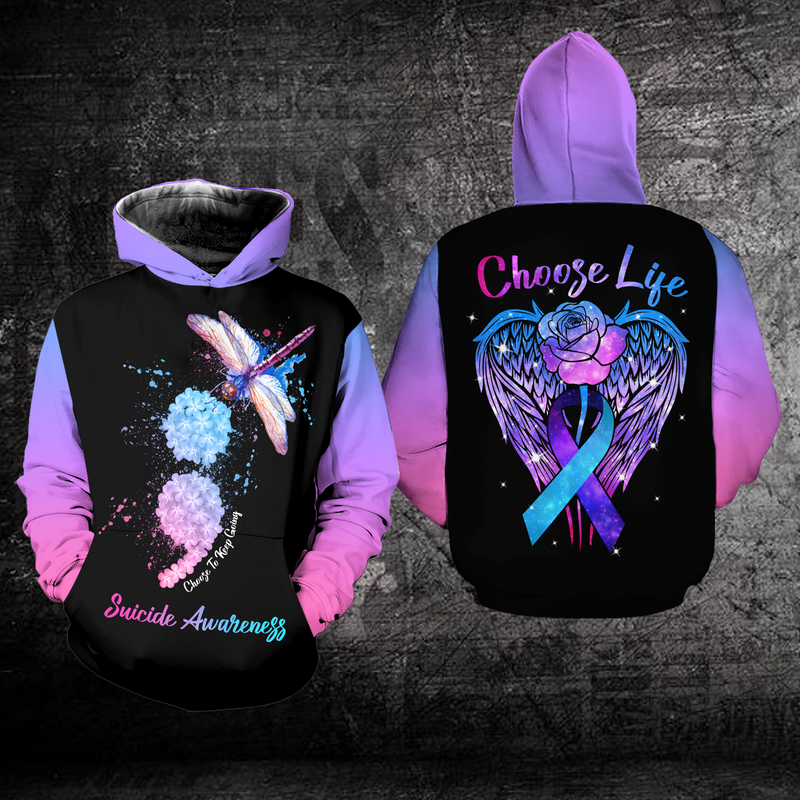 Dragonfly Suicide Prevention Awareness Hoodie Full Print : Choose To Keep Going 0109