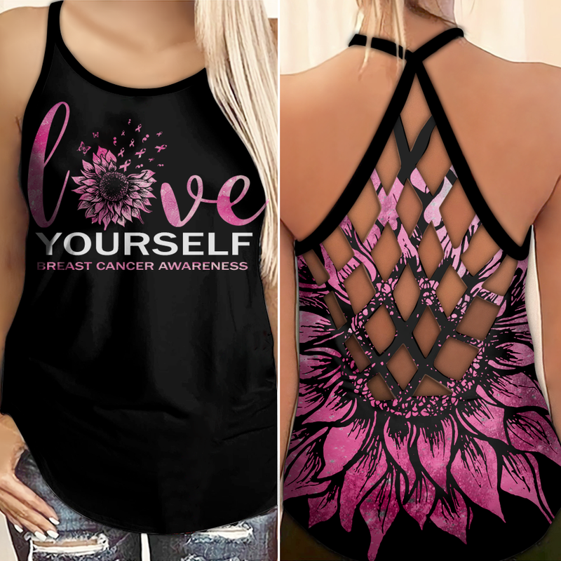 Breast Cancer Awareness Criss Cross Tank Top Summer: Love yourself