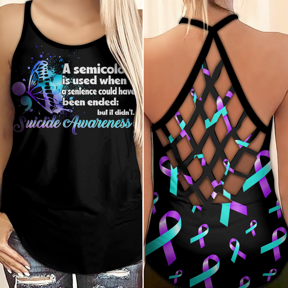 Suicide Awareness Criss Cross Tank Top Summer: A semicolon is used when