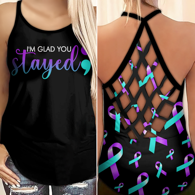Suicide Awareness Criss Cross Tank Top Summer:  I'm glad you stayed
