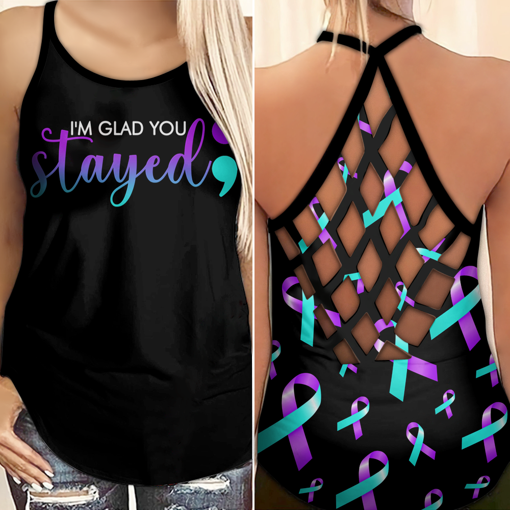 Suicide Awareness Criss Cross Tank Top Summer:  I'm glad you stayed