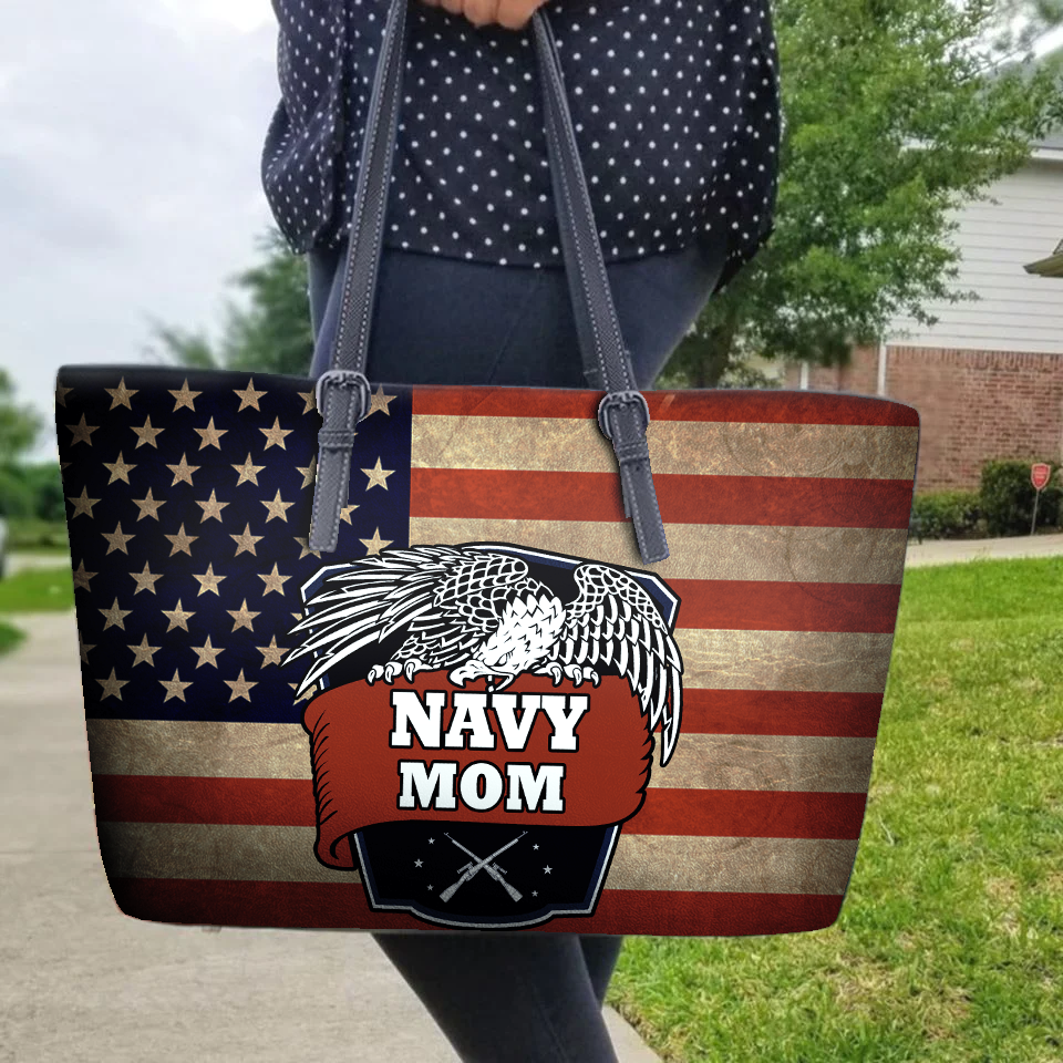 Navy Mom Leather Bag