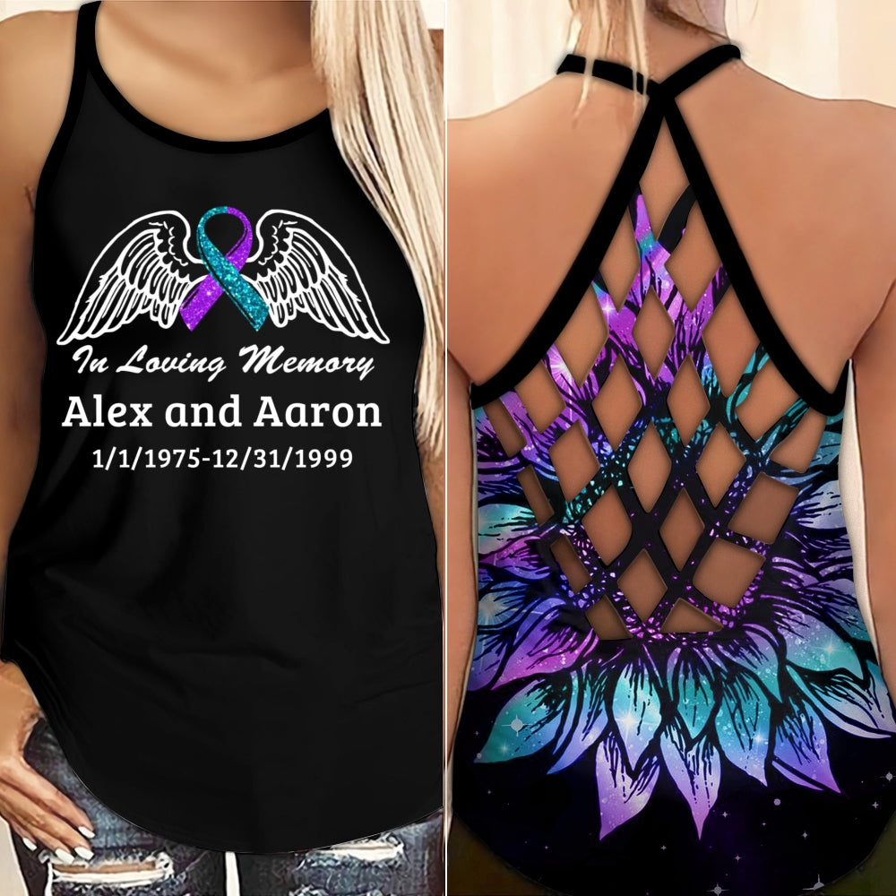 Personalized Suicide Awareness Criss Cross Tank Top : In Loving Memory Name