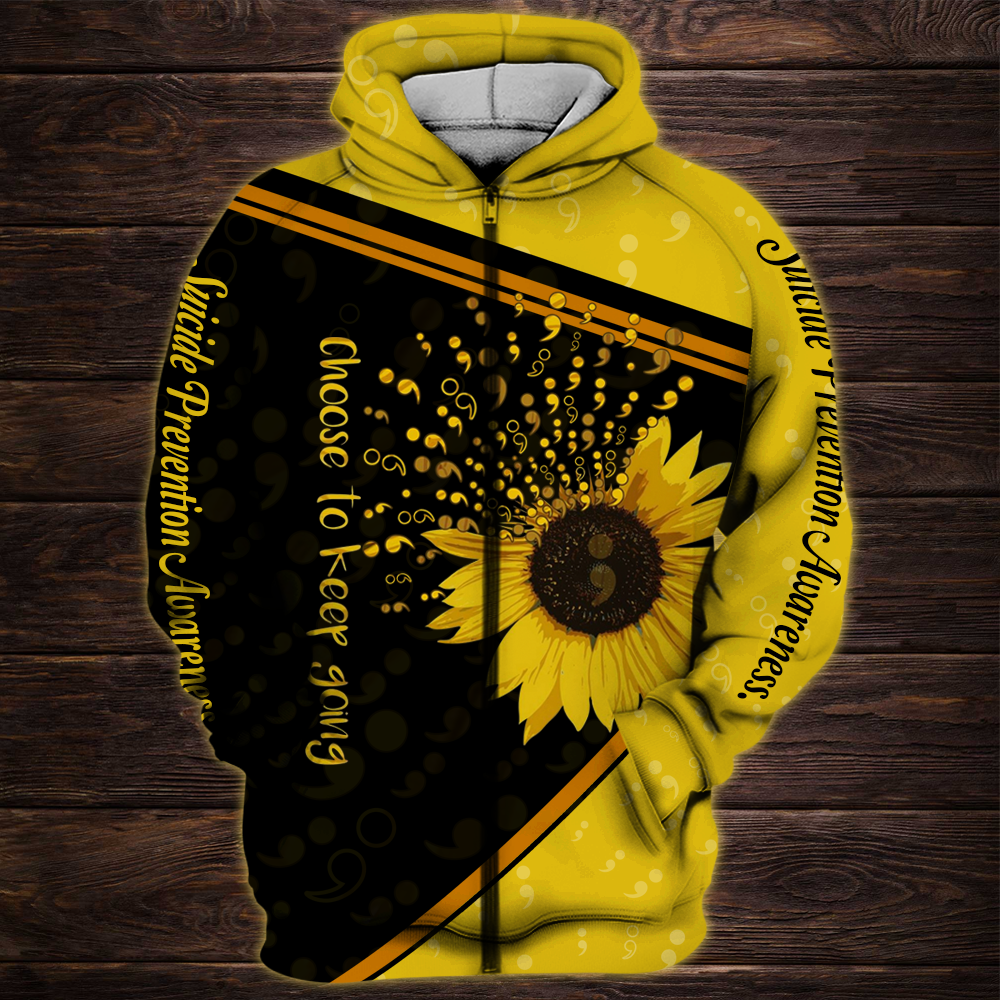 Suicide Awareness 3D Full Print Yellow : Choose To Keep Going 0109