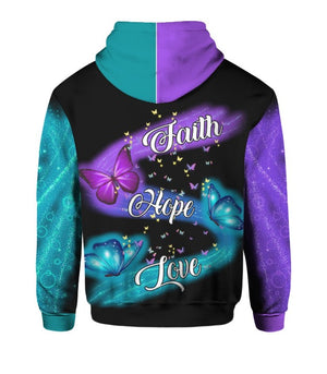 Suicide Prevention Awareness Hoodie Full Print :  Supporting The Fighters, Faith Hope Love