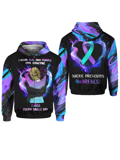 Suicide Prevention Awareness Hoodie For Women For Men : I Wear Teal And Purple For Someone I miss Every Single Day